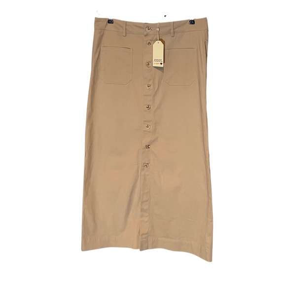 JODIFL Dresses & Skirts - Jodifl Tan Khaki Cotton Button Front Midi Skirt NWT Size L Cottagecore Academia